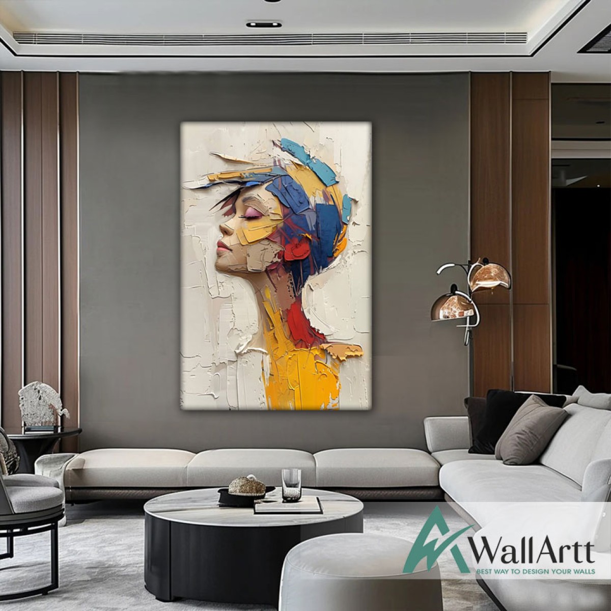Abstract Colorful Woman Face 3D Heavy Textured Partial oil Painting - Wall Art